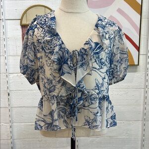 Lucy Paris Blue Floral Ruffle Blouse